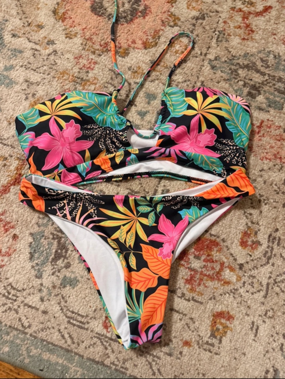 Floral Tropical Black Womens 2 piece suit